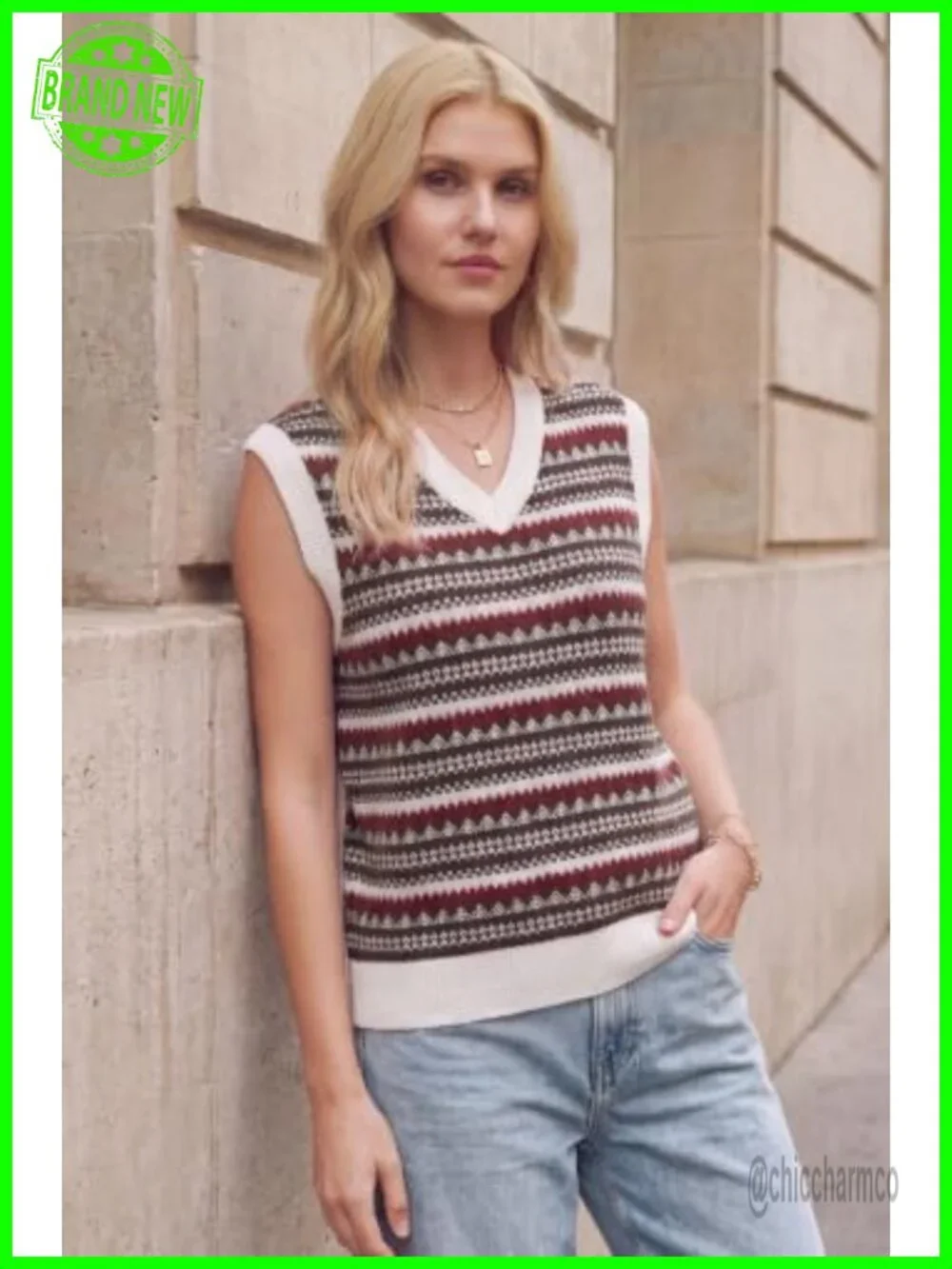 Wool Blend Knit V Neck Sleeveless Casual Sweater Vest Top